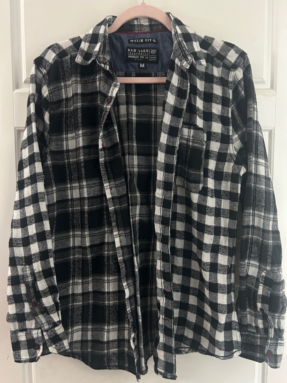 Raw Yarn Co. Slim Fit Black & White Plaid Flannel Shirt - M